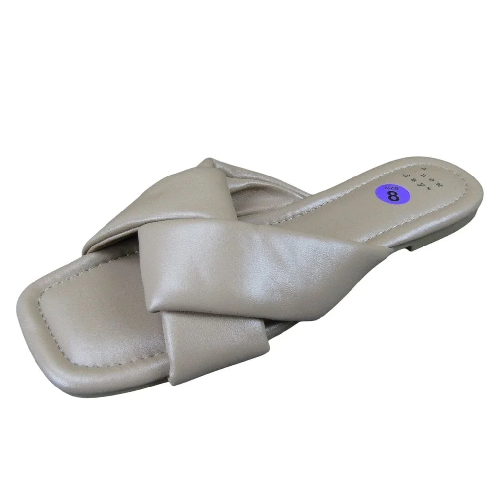 A New Day Women's Tan Twist‎ Strap Slide Sandals Size 8 Casual Stylish
